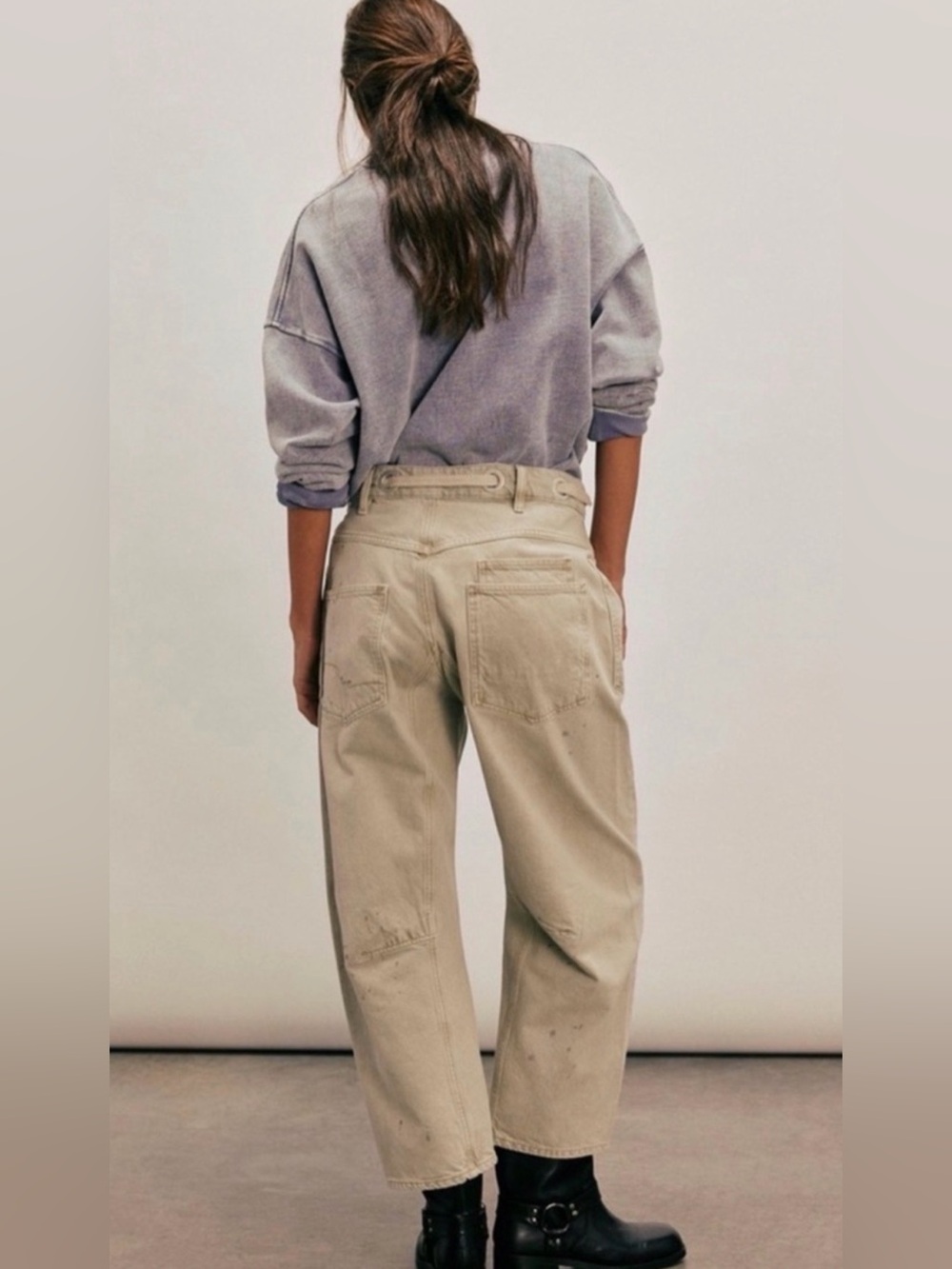 FREE PEOPLE WE THE FREE Moxie Low Slung Pull on Barrel Jeans Jetty Splatter 25 - Picture 3 of 13